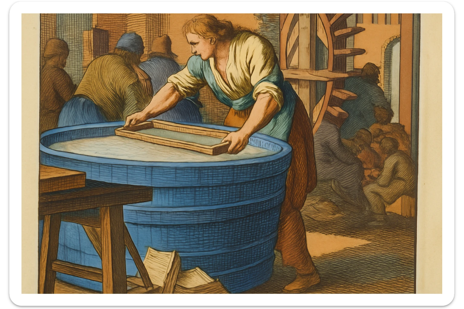 Сгенерируй мне эту же гравюру, только в цвете sticker