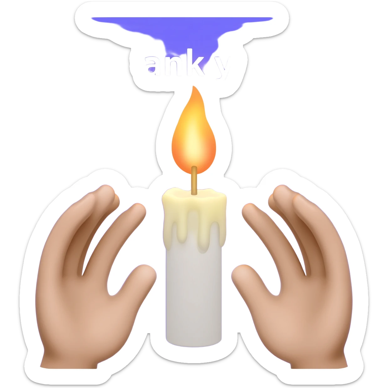 A fb picture that shows thanks with a Vertical position🙏 hands praying and seperatly a candle burning with vilet bluish color backgroundA fb picture that shows thanks with a hands praying and a candle burning with vilet bluish color background and the words Thank you! sticker