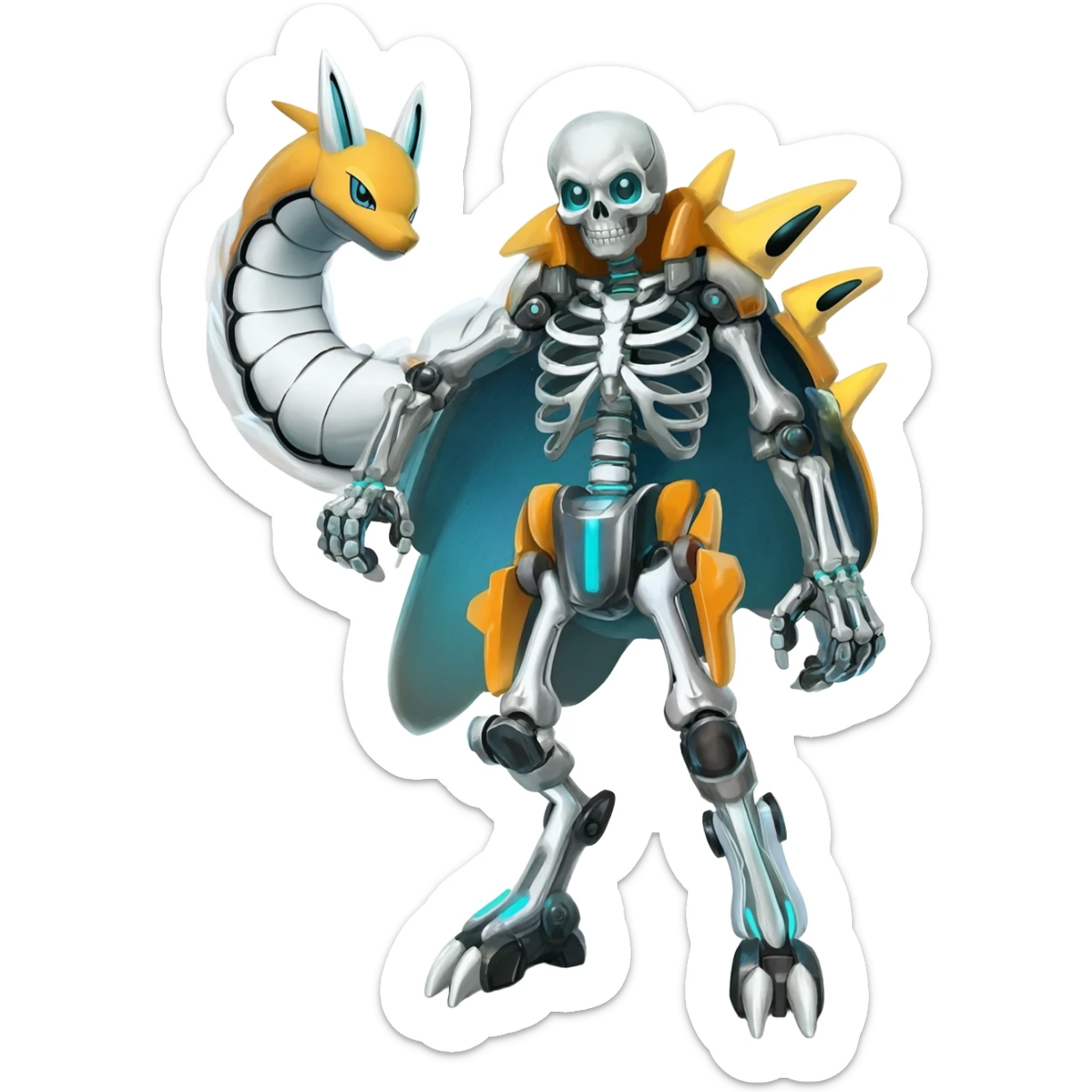 futuristic Skeleton-Cyborg-Manectric-Electrike-Salandit-Cubone-Umbreon-Marowak-Draco-Fakémon-hybrid-creature (full body), 4 legs sticker