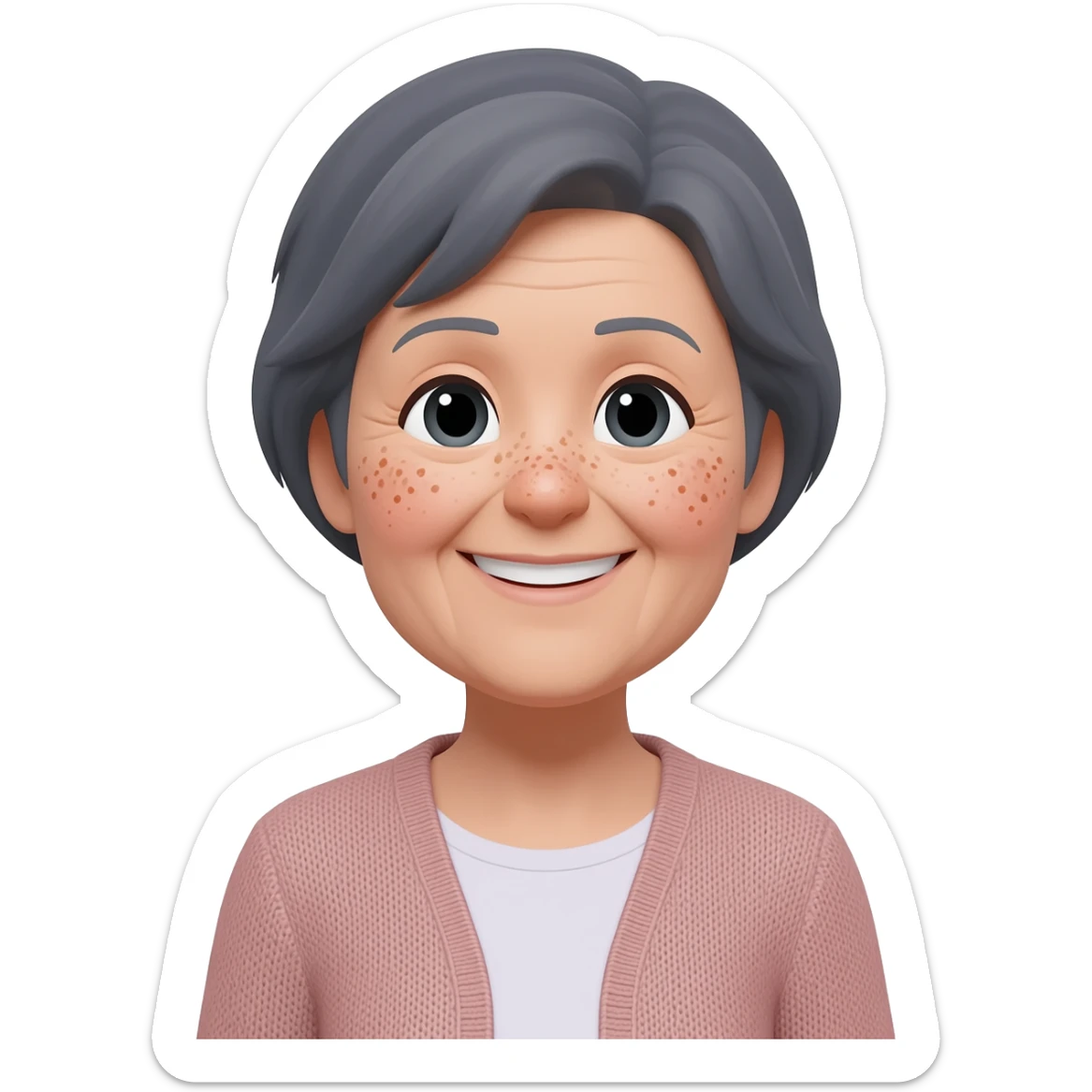 grandma, short hair, dark grey, freckles sticker