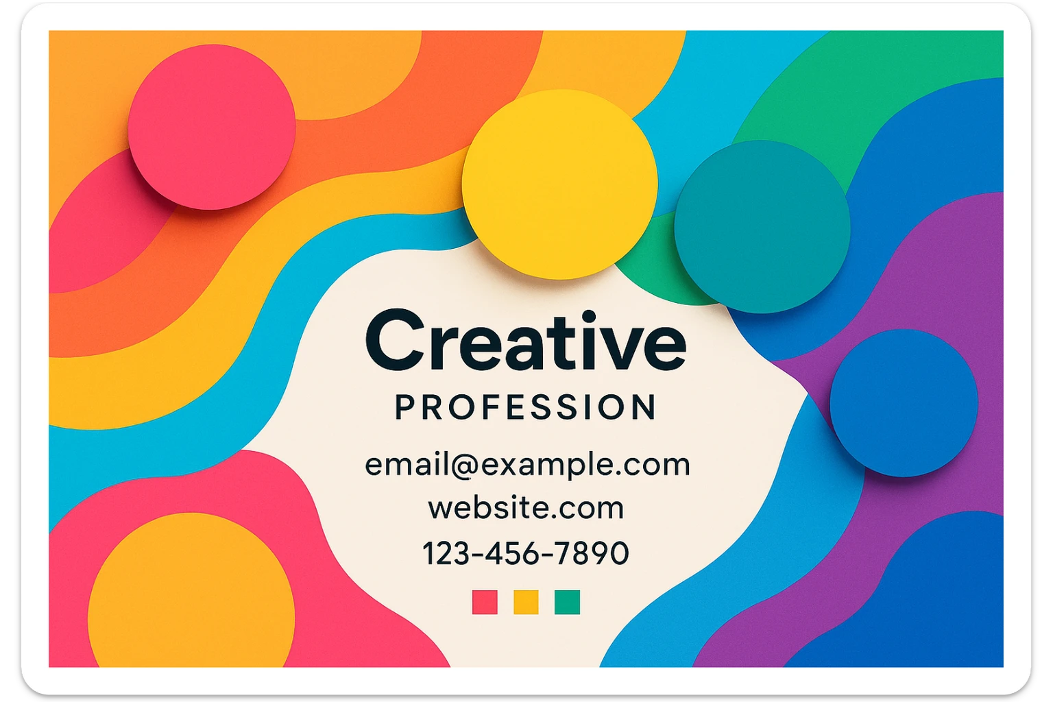 a business card with colorful and creative design, vibrant colors, playful and artistic sticker