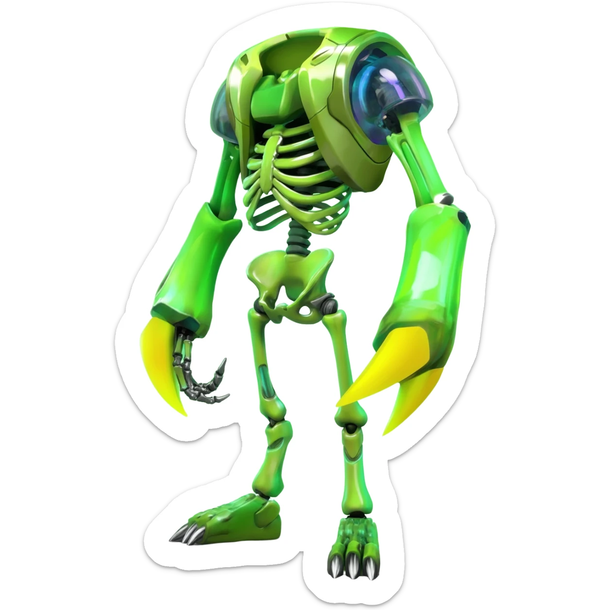futuristic neon-glowing-lime-green Skeleton-Cyborg-Manectric-Electrike-Salandit-Cubone-Umbreon-Marowak-Draco-Fakémon-hybrid-creature (full body), 4 legs sticker