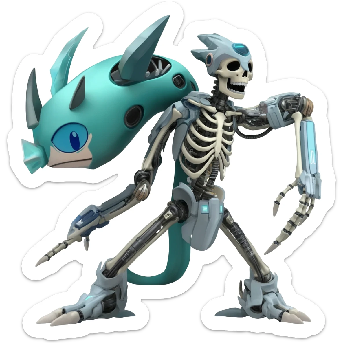 futuristic Skeleton-Cyborg-Manectric-Electrike-Salandit-Cubone-Umbreon-Marowak-Draco-Fakémon-hybrid-creature (full body), 4 legs sticker