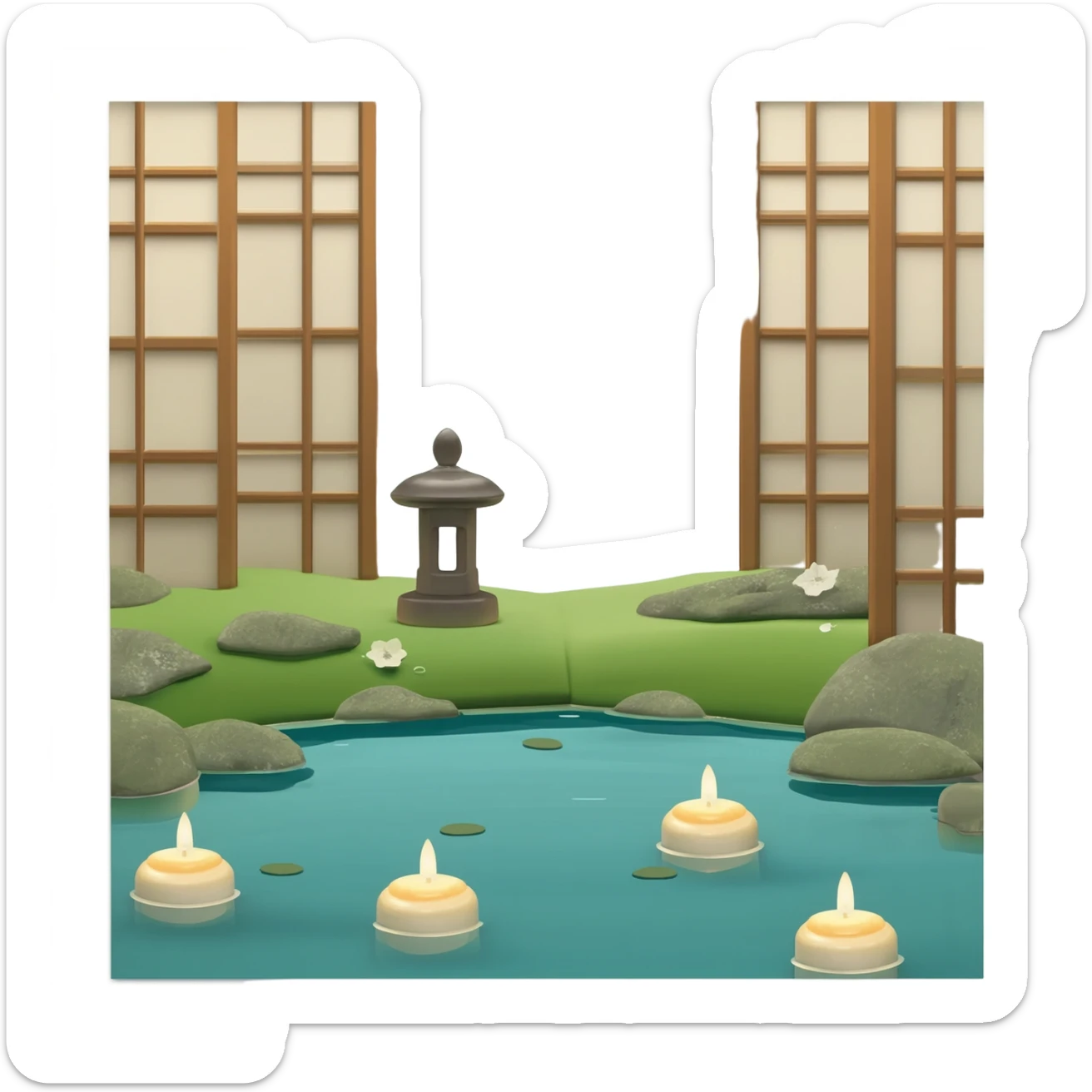 Small tea Candles floating on a pond zen Japanese garden  sticker