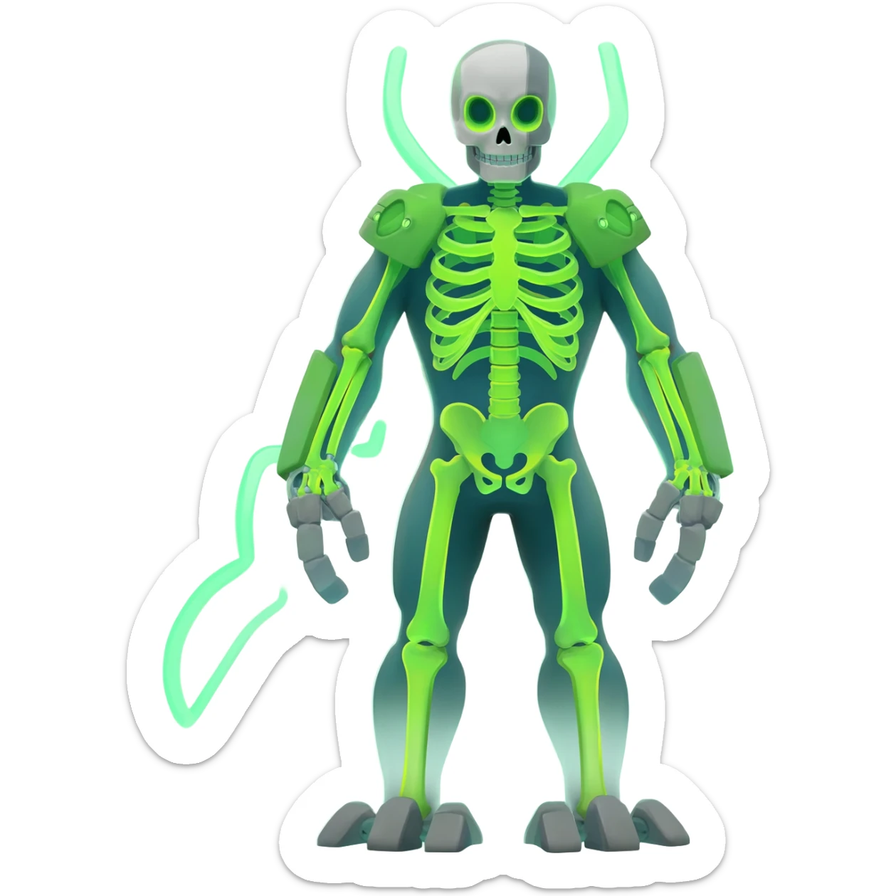 futuristic neon-glowing-lime-green Skeleton-Cyborg-Manectric-Electrike-Salandit-Cubone-Umbreon-Marowak-Draco-Fakémon-hybrid-creature (full body), 4 legs sticker