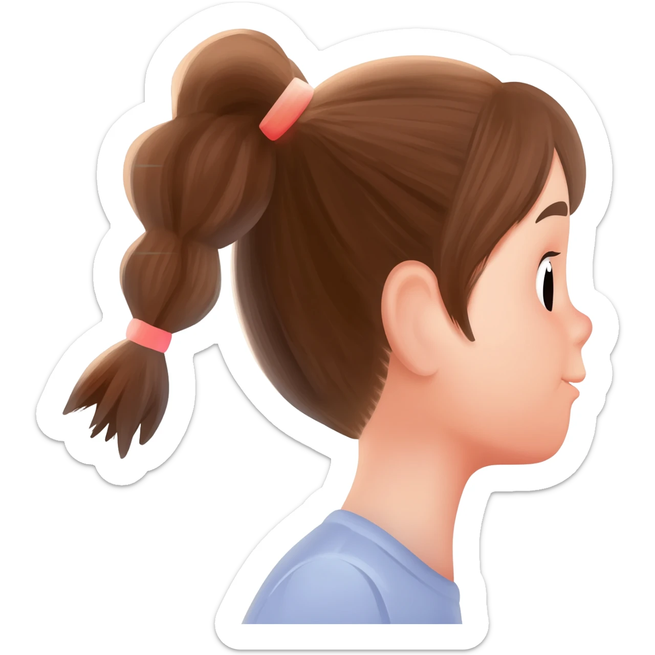 Little girl with pigtails zooming into her ear sticker