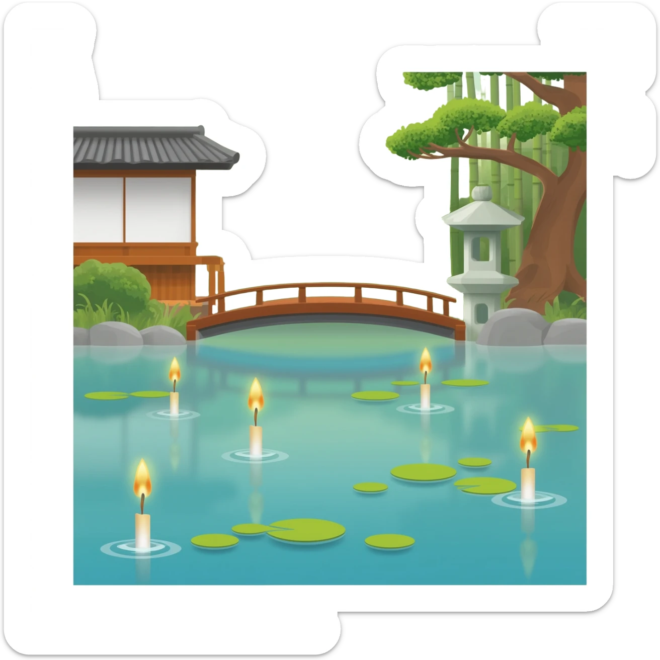 Small tea Candles floating on a pond zen Japanese garden  sticker