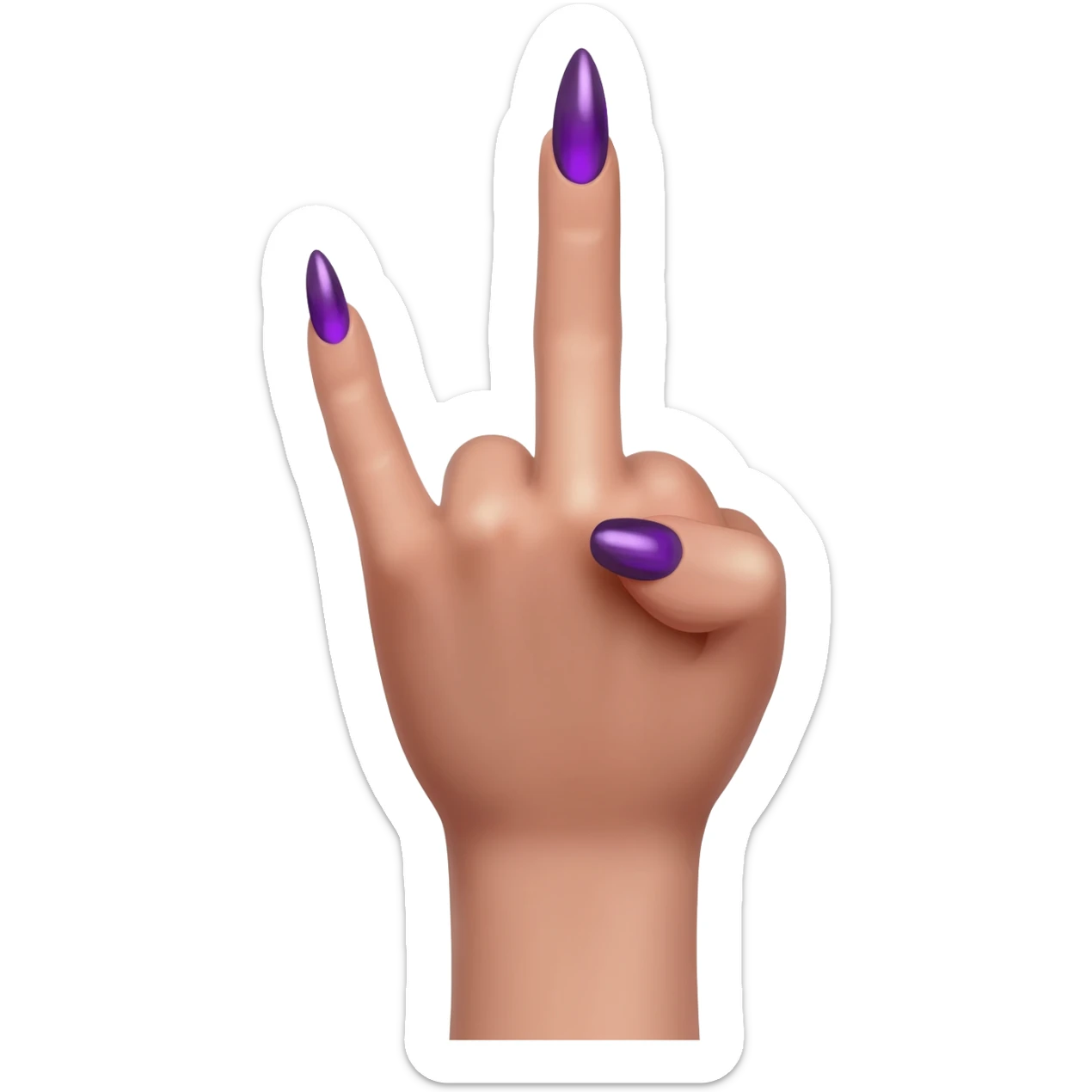 Delicate female Hand flipping the middle finger with purple stiletto nails sticker