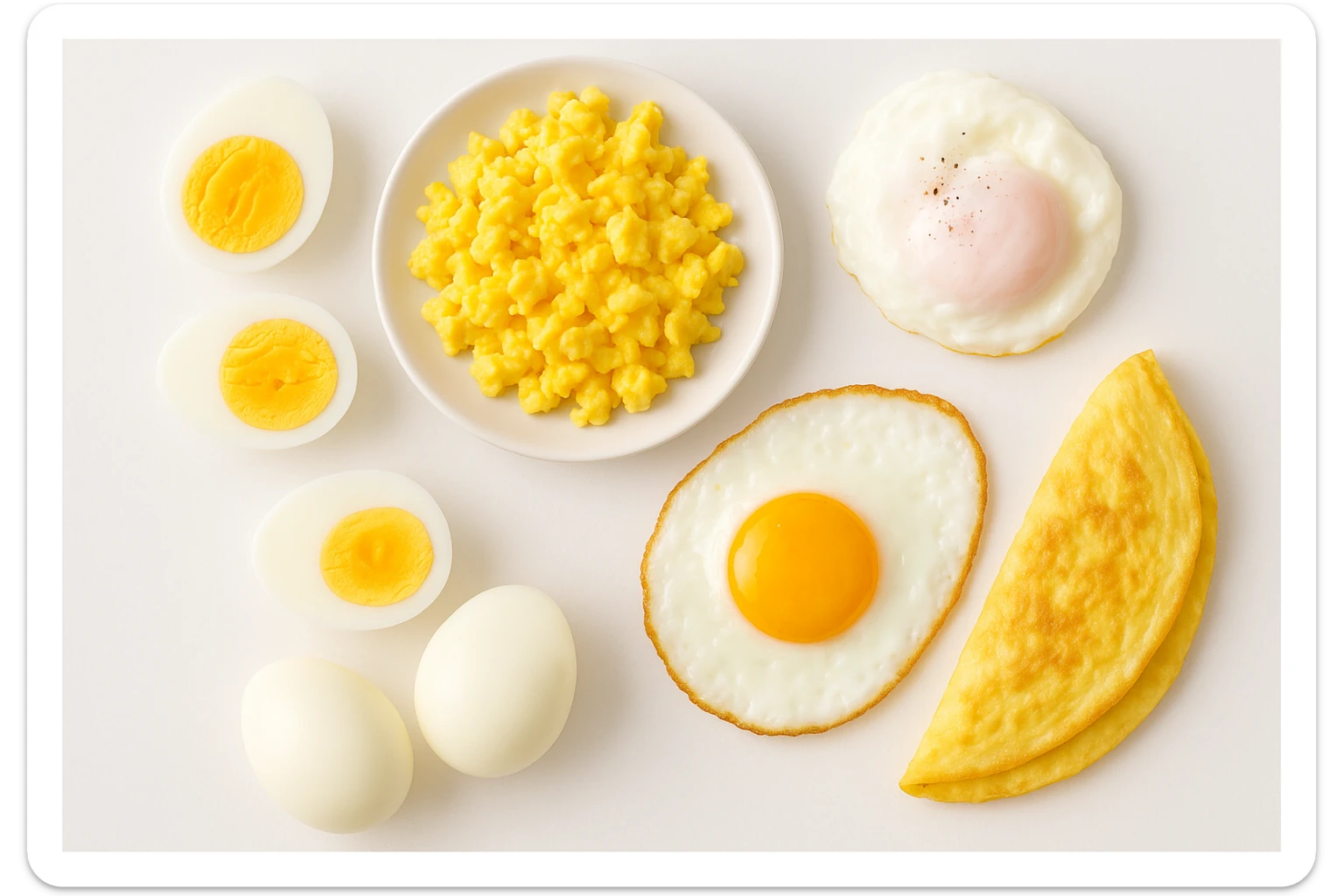 uova cotte in modo diverso in un clima pulito, viste dall'alto sticker