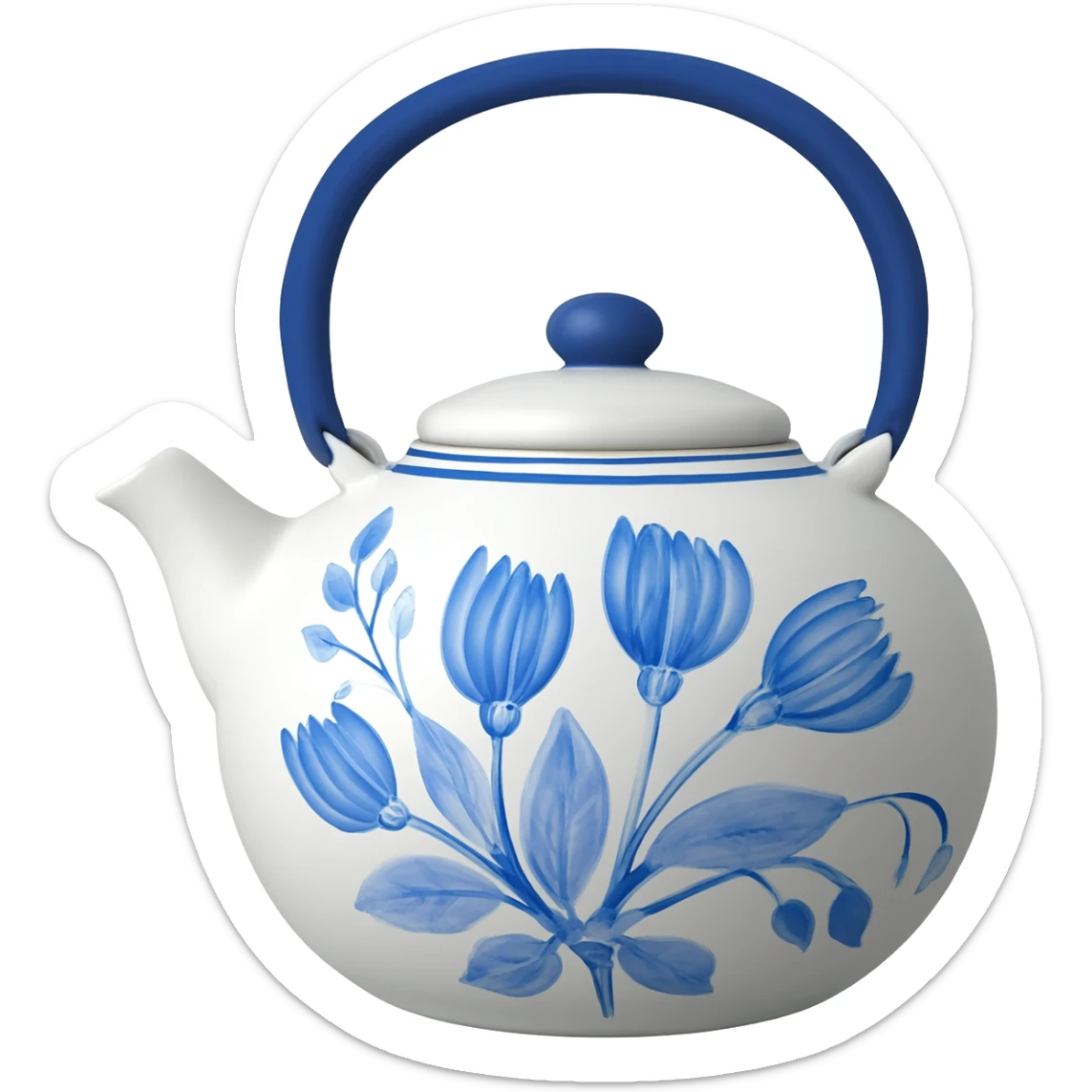 White teapot with blue flowers sticker