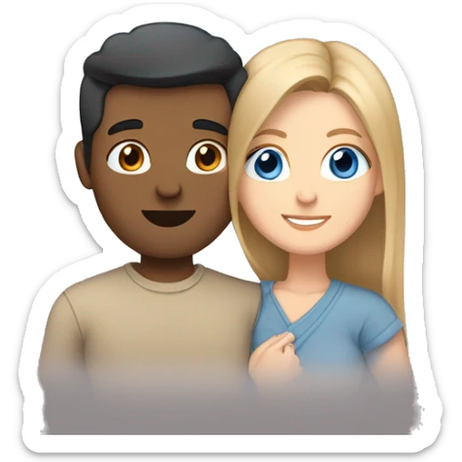 Friends hugging each other. Indian man, short black hair. White woman, blue eyes and long light brown hair sticker