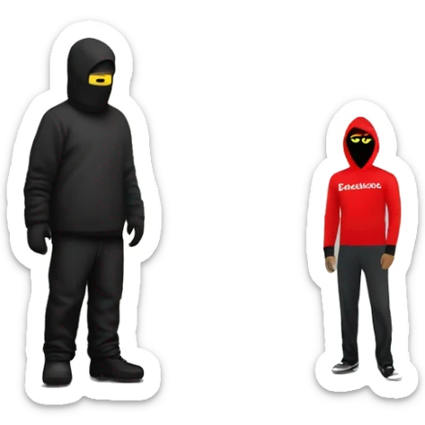 White roadman in a black ski mask standing near a German Sparkasse bank with the red logo visible. A black sports car is parked nearby. sticker