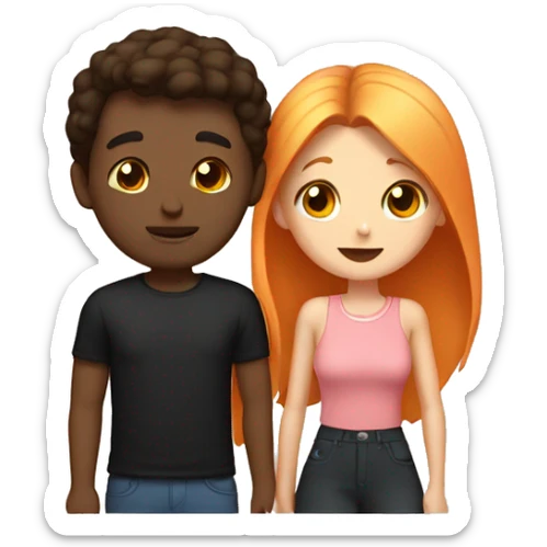 A girl with a black square kisses a tall guy with brown hair. Above them is a peach sticker