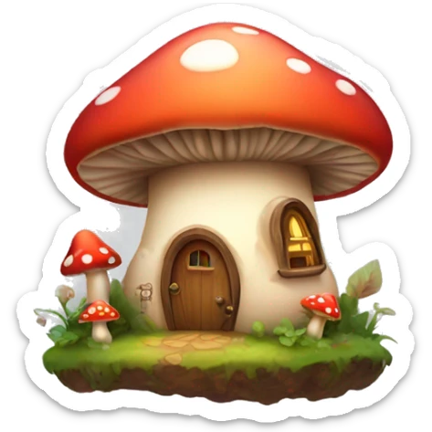 Make a logo of a cute mushroom house with a fairy poking out of it sticker