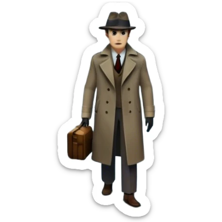 Icon for Detective Movie: A vintage movie poster-style design of a mysterious detective movie. Include dark alleyways, fog, and shadowy figures background. The design should evoke a classic noir detective story with retro cinematic typography. Transparent background. sticker