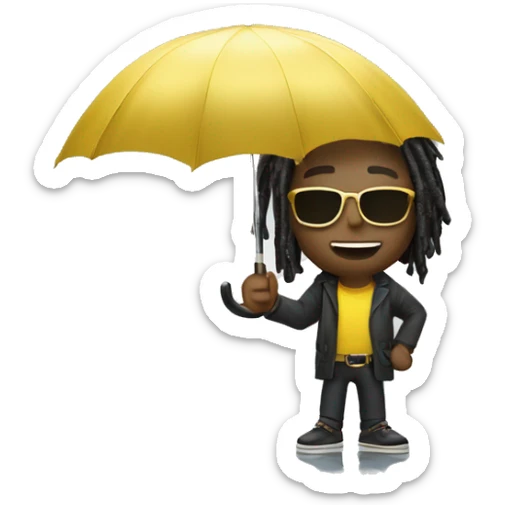 White male with dreadlock’s wearing gold sunglasses holding an umbrella for the rain as money falls from the sky  sticker