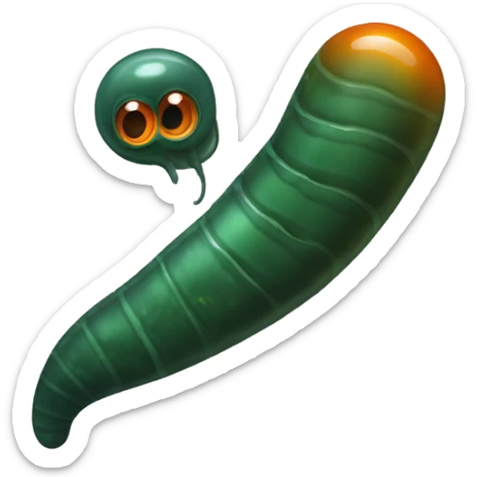 Eight-eyed Dark green and orange leech with oral suction and caudal suction sticker
