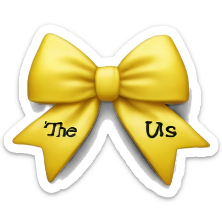 yellow bow with the words the secret of us engraved on it in black sticker