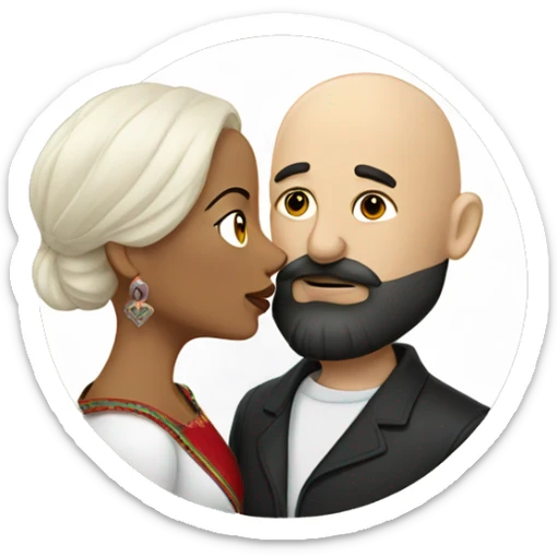 White bald man with dark beard kissing short Mexican woman with long dark wavy hair sticker