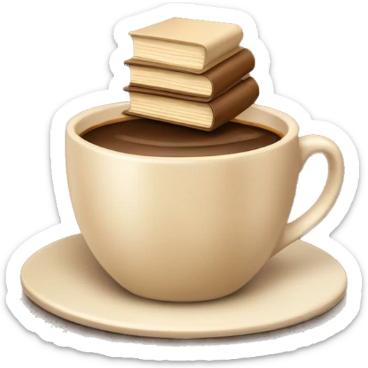 cup of coffee on top of a small stack of brown and beige books sticker