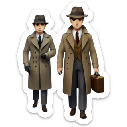 Icon for Detective Movie: A vintage movie poster-style design of a mysterious detective movie. Include dark alleyways, fog, and shadowy figures background. The design should evoke a classic noir detective story with retro cinematic typography. Transparent background. sticker