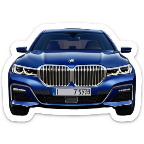 BMW 7 Series (2022) – cinematic-realistic BMW 7 Series emoji, its dark blue exterior gleaming under the city lights as it makes its way through bustling streets. The sophisticated interior whispers luxury as the vehicle drives with remarkable poise, embodying a perfect harmony between cutting-edge technology and comfort. sticker