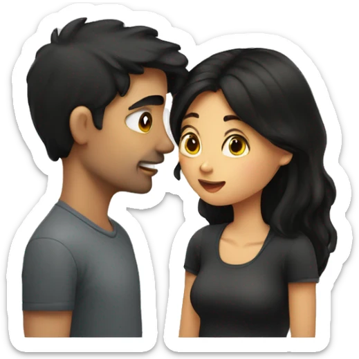 A girl with dark hair kisses a guy with dark hair sticker