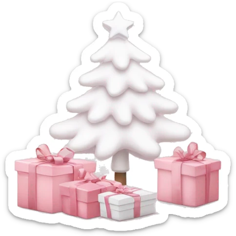 Light pink Christmas gifts under a white Christmas tree  sticker