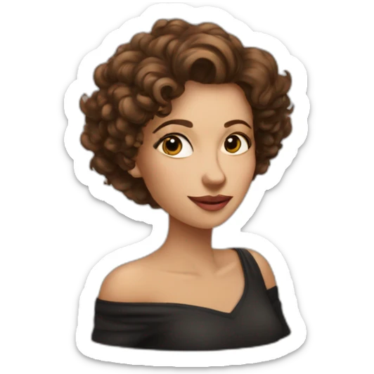 white woman-designer with brown curly hair, wears Off Shoulder Batwing Tank blows a kiss sticker