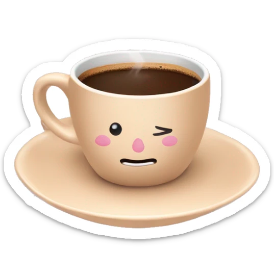 beige cup of coffee and on a saucer pinl pastel sticker