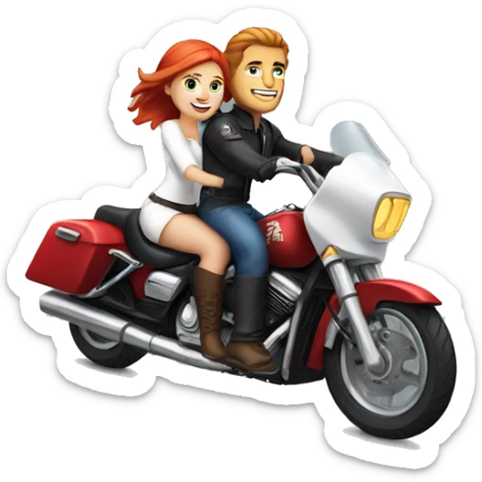 White man with a good looking white girl with red hair riding on a motorcycle  sticker