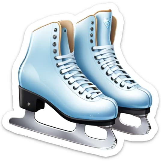 An icon featuring a pair of elegant figure skates standing on the smooth ice of a rink, with sparkling ice beneath them. The background shows a grand ice arena with bright lights and empty stands, highlighting the beauty and grace of figure skating. Transparent background. sticker