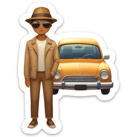 A parked car rests on the side of a long with a person outside , empty road stretching toward a golden sunset. The sky glows with warm colors, and the landscape ahead feels open, peaceful, and full of promise. love  sticker