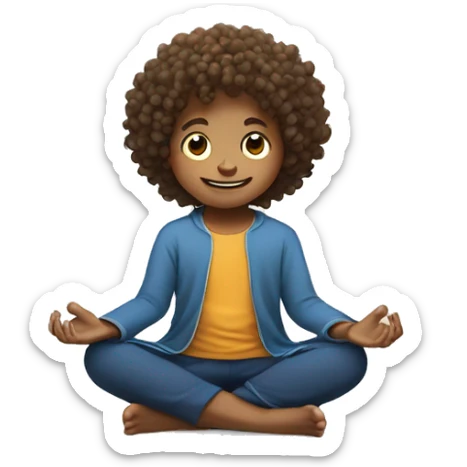 happy scandinavian kid with curly hair meditating in lotus position sticker