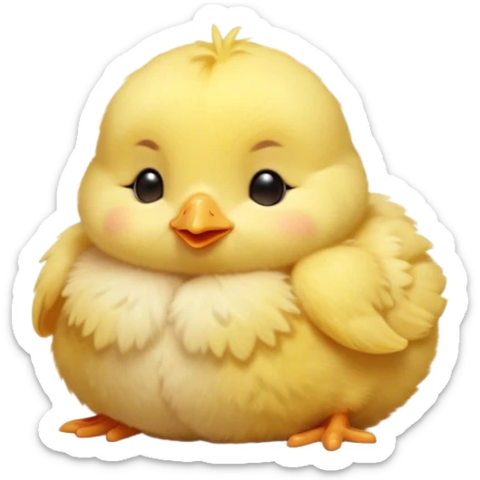 Meme-Worthy Cute Sleeping Yellow Baby Chicken Portrait Emoji, Head resting peacefully with a contented smile, showcasing a delightfully tiny build and a luxuriously soft bright yellow downy coat, eyes shut in a serene, restful nap, Simplified yet hilariously adorable features, highly detailed, glowing with a soft, drowsy light, high shine, relaxed and utterly lovable, stylized with an air of playful laziness, bright and heartwarming, soft glowing outline, capturing the essence of a comically sleepy chick, so meme-worthy it feels like it could instantly become the next viral sensation of adorable slumber! sticker