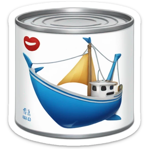 Realistic small can of tuna showing a sailling boat only blue colors sticker