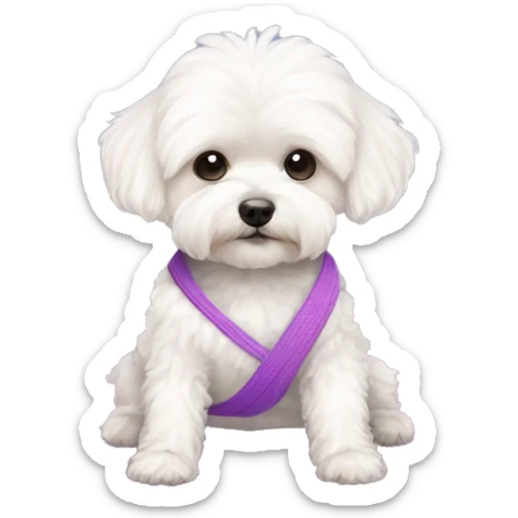 White maltipoo in a yoga outfit with a yoga mat  sticker