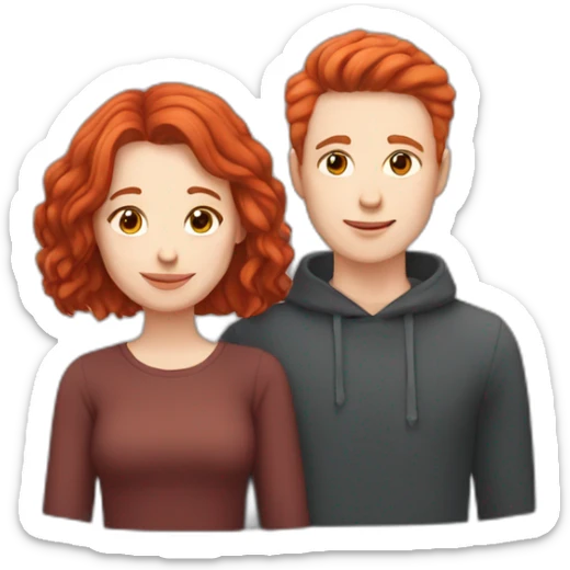 Couple. Non binary pale person with red hair love pale man with brown hair sticker