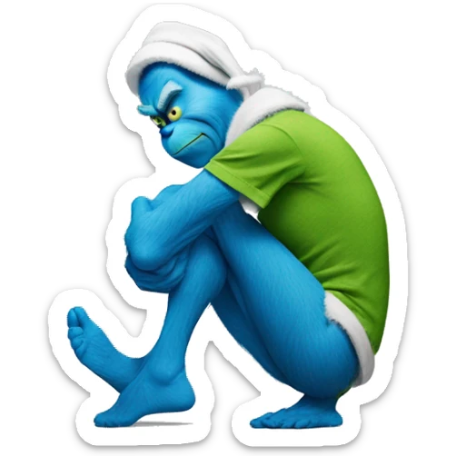 The grinch but he’s blue and touching his knee in pain with a bandage around his knee sticker