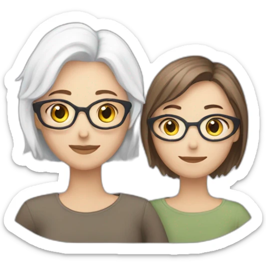 A lesbian Couple of two caucasian girls one with white hair and other with short brown hair and glasses sticker