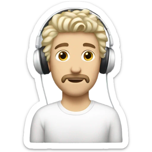 White guy with blonde messy shaggy hair while wearing a old design white headphones  sticker