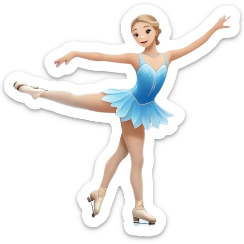 An icon showing a graceful figure skater performing a spin on the ice in a grand ice palace. The rink is illuminated by soft light beams, with cheering spectators in the stands. Snowflakes gently fall, adding to the magical atmosphere. Transparent background highlights elegance and artistry. sticker