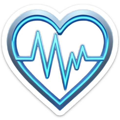 Futuristic premium medical AI logo emoji, sleek metallic heart or shield, ECG line forming stylized letters AI, neon blue and silver, 3D effect, glowing edges, minimal but bold, tech-savvy, high-tech healthcare branding, instantly recognizable, viral-ready, vector flat style with subtle shadows sticker