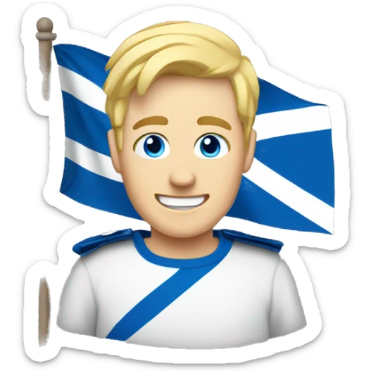 Male with blonde hair and blue eyes waving hand smiling with a Scotland flag 🏴󠁧󠁢󠁳󠁣󠁴󠁿  sticker