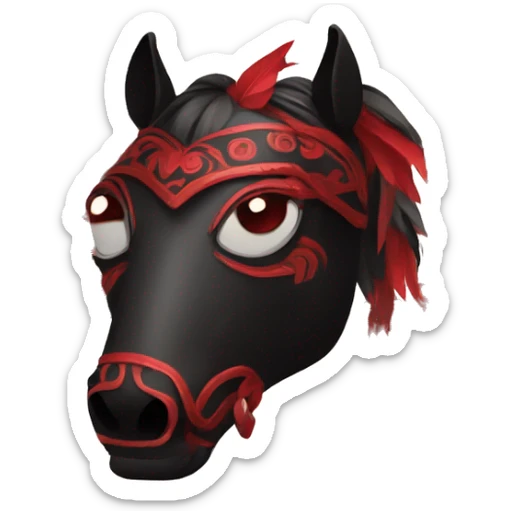 Black mask of a horse with red vertical turned eyes in a tribal style sticker