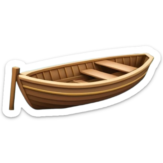 A 3D cartoon small boat floating on estuary water, with nearby reeds and horizon in view, bright lighting, Memoji-style. sticker