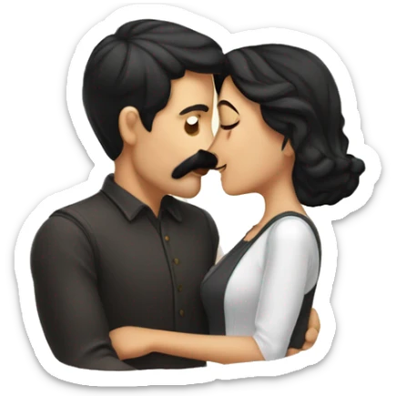 Man with dark hair and mustache kissing woman with dark hair  sticker