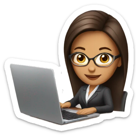 Business woman typing on a laptop with soft tan skin and chocolate brown hair, who isn't wearing glasses sticker