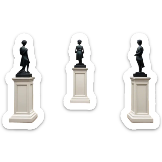 An icon featuring an elegant art gallery with classic paintings hanging on the walls, and sculptures displayed on pedestals. Visitors admire the exhibits, capturing the essence of culture, history, and art. Set against a transparent background. sticker