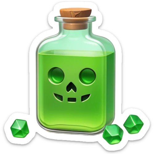 Clash of Clans aesthetic: Cinematic Playful Pixel 3D green health Potion Emoji, rendered in a 3D vector-style similar to standard emojis with minimal shading and bold, simplified shapes. A compact, distinct form with signature details, softly glowing with a pixelated adventure charm. Simplified yet unmistakably iconic, highly detailed and consistent, glowing with a soft radiance and high shine. Stylized with a touch of classic pixel-art charm and a soft glowing outline, capturing the essence of a beloved gaming relic with a friendly, playful manner! sticker